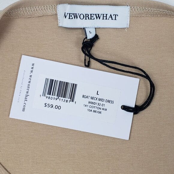 WeWoreWhat Boat Neck Midi Dress Beige Women’s Large Cotton Rib Knit Minimalist - Picture 2 of 16